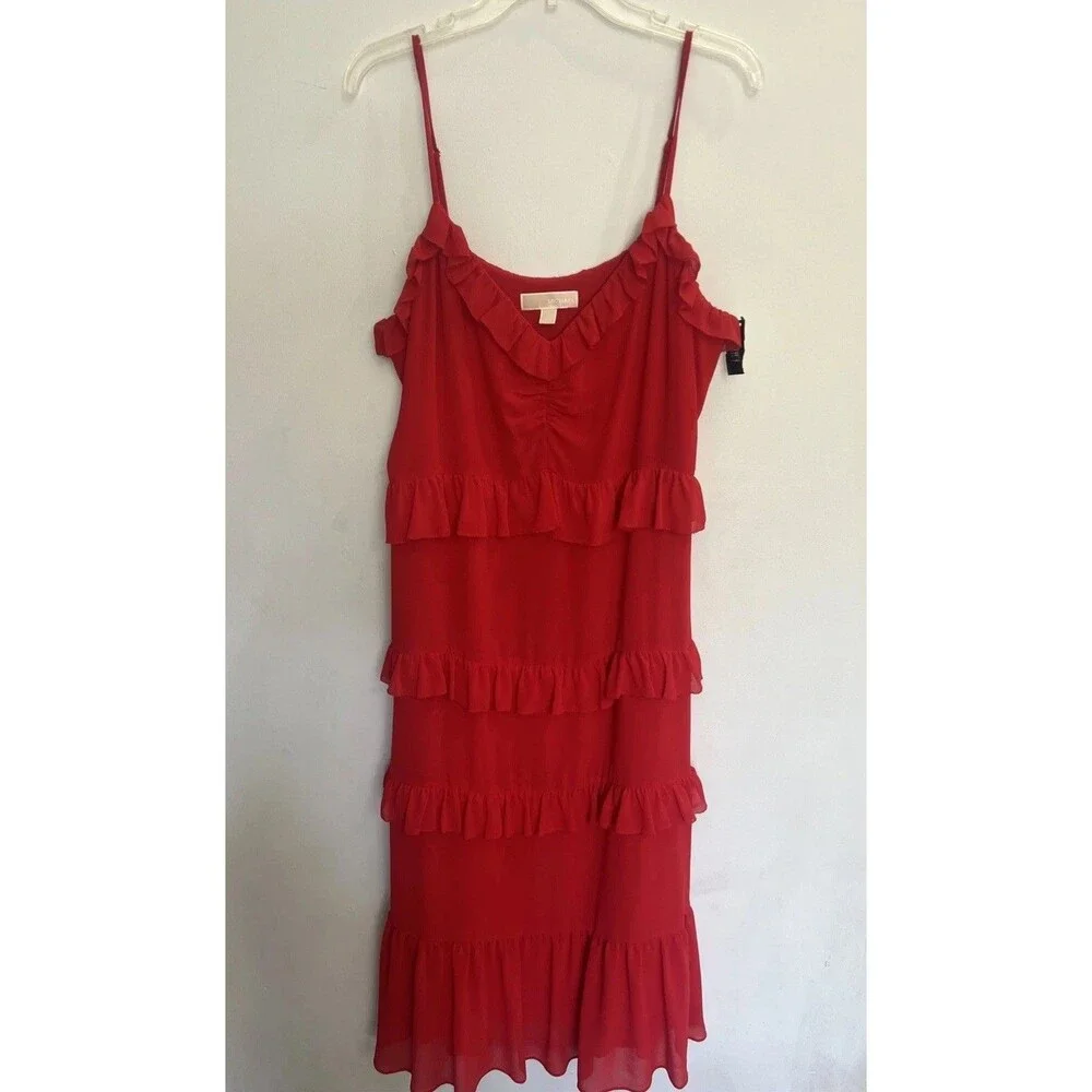 Michael Kors ruffled tiered maxi dress Y2K Xl Red Cottage Core Whimsygoth